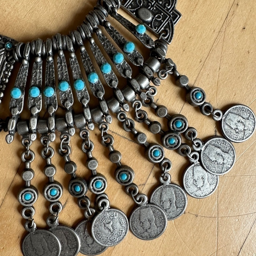 Portugal Coin, turquoise, silver necklace, GD - Picture 6 of 9
